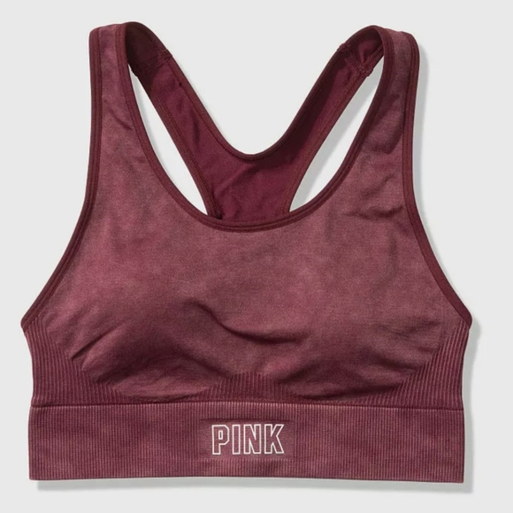 PINK Victoria's Secret Seamless Lightly Lined Racer Back Bra Burgundy size M - Picture 1 of 8